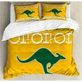 thumbnail image 1 of Australian Party Duvet Cover Set King Size, Festive Aussie Day Typography with Kangaroo Silhouette, Decorative 3 Piece Bedding Set with 2 Pillow Shams, Earth Yellow Teal and White, by Ambesonne, 1 of 3