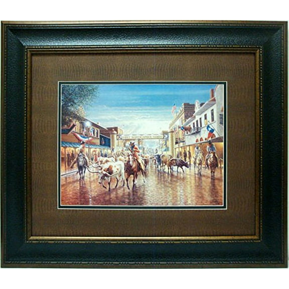 Cowtown | Framed Rustic & Western Art in Double Mat | 32L X 38W" Inches