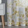 thumbnail image 5 of Short Kitchen Curtains 2 Tiers Sheer Window Curtains Elegant Leaf Floral Printed Rod Pocket Faux Linen Texured Curtains Cafe Curtains 26"*45" yellow, 5 of 7