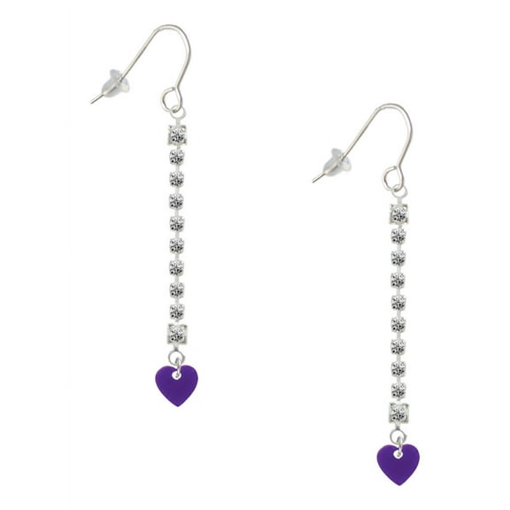 Delight Jewelry Acrylic 5/16" Purple Heart - Silver-tone Long Sparkle Dangle French Earrings