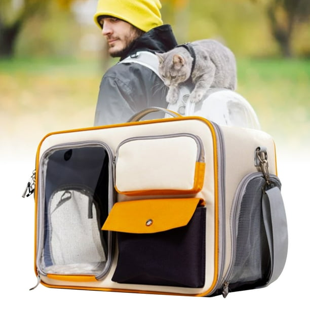 Mochila porta mascotas de gran capacidad tela Oxford antiaranazos portatil para gatos perros cachorros color Beige incluye correa para el hombro Bodega Aurrera en linea