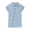 thumbnail image 4 of Womens Shirts Cotton Linen High Neck Cap Sleeve Casual Spring Summer T Shirts for Women Blue L, 4 of 5