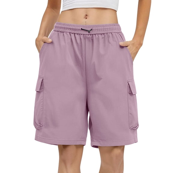Plus Size Cargo Shorts for Women Multi Pockets Drawstring High Waist Quick Dry Loose Summer Sweatshorts (2XL, Pink)