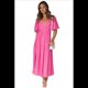 thumbnail image 1 of Vestido Midi Fluido de Corte A con Escote en V Profundo, Corta Abullonada, Cintura Alta Elástica y para Mujer Rosa Roja L, 1 of 9