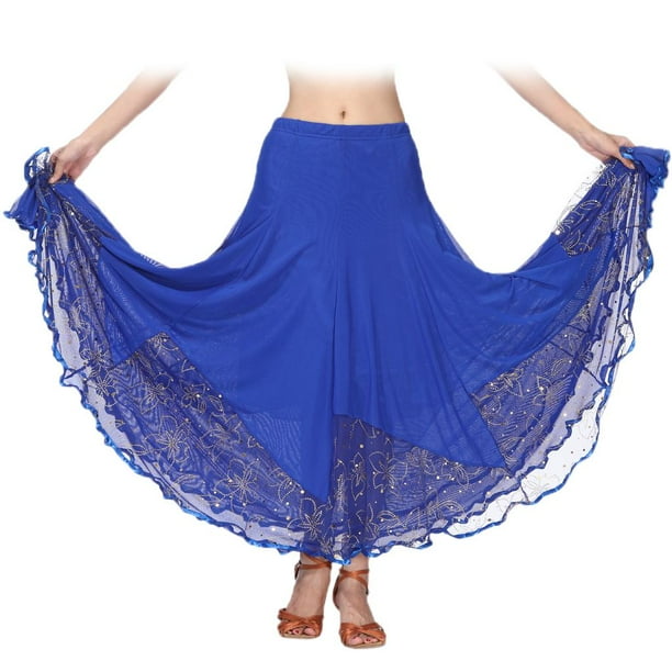 Falda larga elegante clásica de malla con lentejuelas para baile flamenco - Talla 66-100 cm Azul real