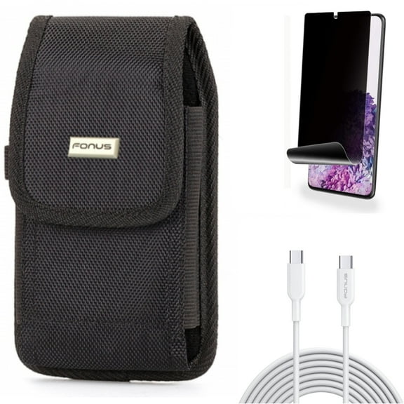 Privacy Screen Protector w Case Belt Clip w 10ft Long Type-C Cable for Samsung Galaxy S20 Plus - TPU Film [NOT GLASS] [Fingerprint Works], Swivel Holster Rugged, Fast Charger Cord fits Galaxy S20 Plus
