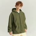 thumbnail image 3 of CYRBOKO Boys Hooded Sweatshirts, Long Sleeve Casual Crew Neck Stretchy Clothing with Zipper Army Green Size 13-14 T, 3 of 6