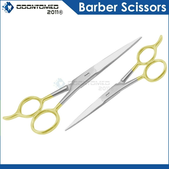 OdontoMed2011 Hair Cutting Scissors / Barber Shears - ICE Tempered grooming 5.5", 4.5" Gold Handle Set of 2 Pieces