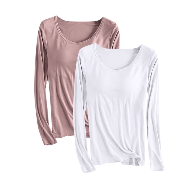 Pijama de manga larga para mujer, ropa de casa de color con almohadillas para el pecho, camiseta de manga larga, cómoda base para uso externo, pijama de modal de cuello redondo para mujer.