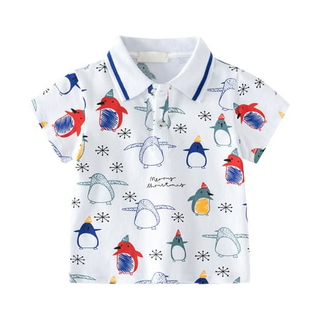 

Boys T Shirts Short Sleeve Button Down Cartoon Penguin Pattern Penguin Print with Pockets Tops for Boys