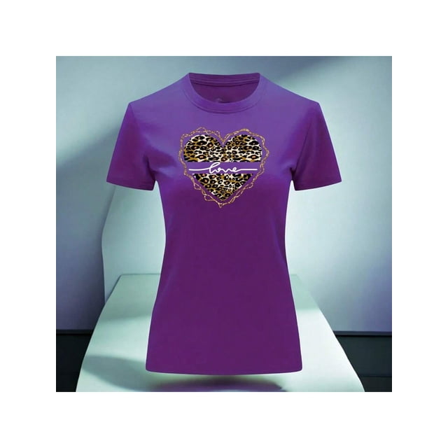 Playera Blusa Con Impresion De Corazon Love Animal Print Color Morado Talla Grande Marca Emil SaEs