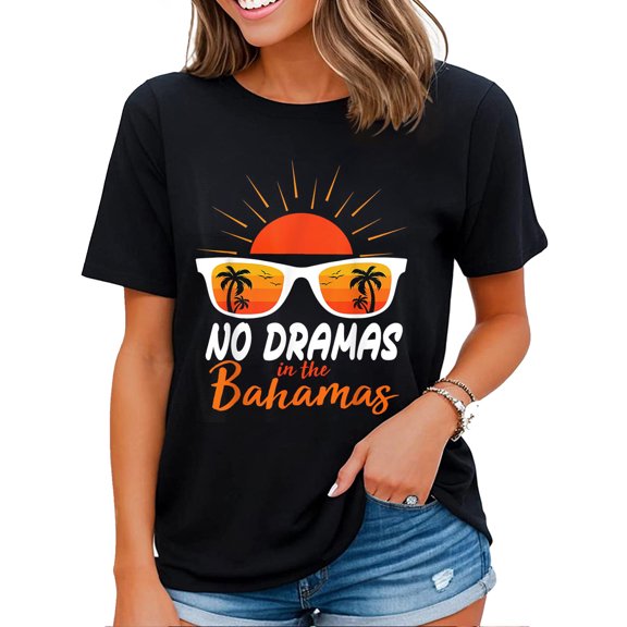 No Dramas In The Bahamas Shirt for Women Family Summer Beach Ocean Vacation T-Shirt Black 4X-Large