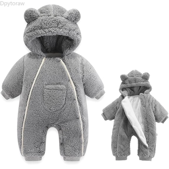 Dpytoraw Newborn Baby Bear Romper Outfit Suit Girls Boys Fleece Thick Jumpsuit Romper Hooded Coat Winter Warm Clothes Outwear Snowsuit Baby Boy Romper Outfit Size 0-3 Months