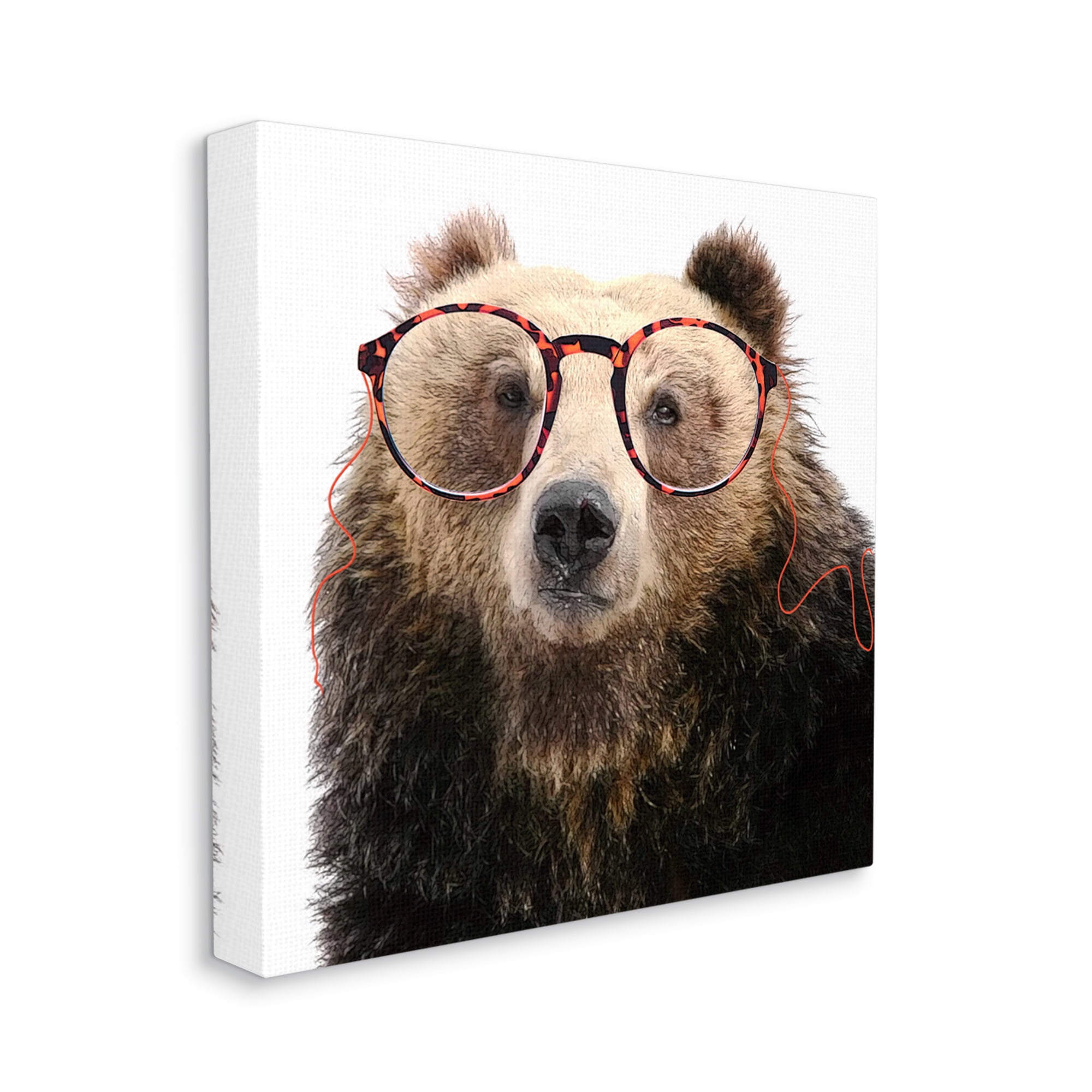 Stupell Funny Grizzly Bear Wearing Glasses Animals & Insects Painting Gallery Wrapped Canvas Print Wall Art