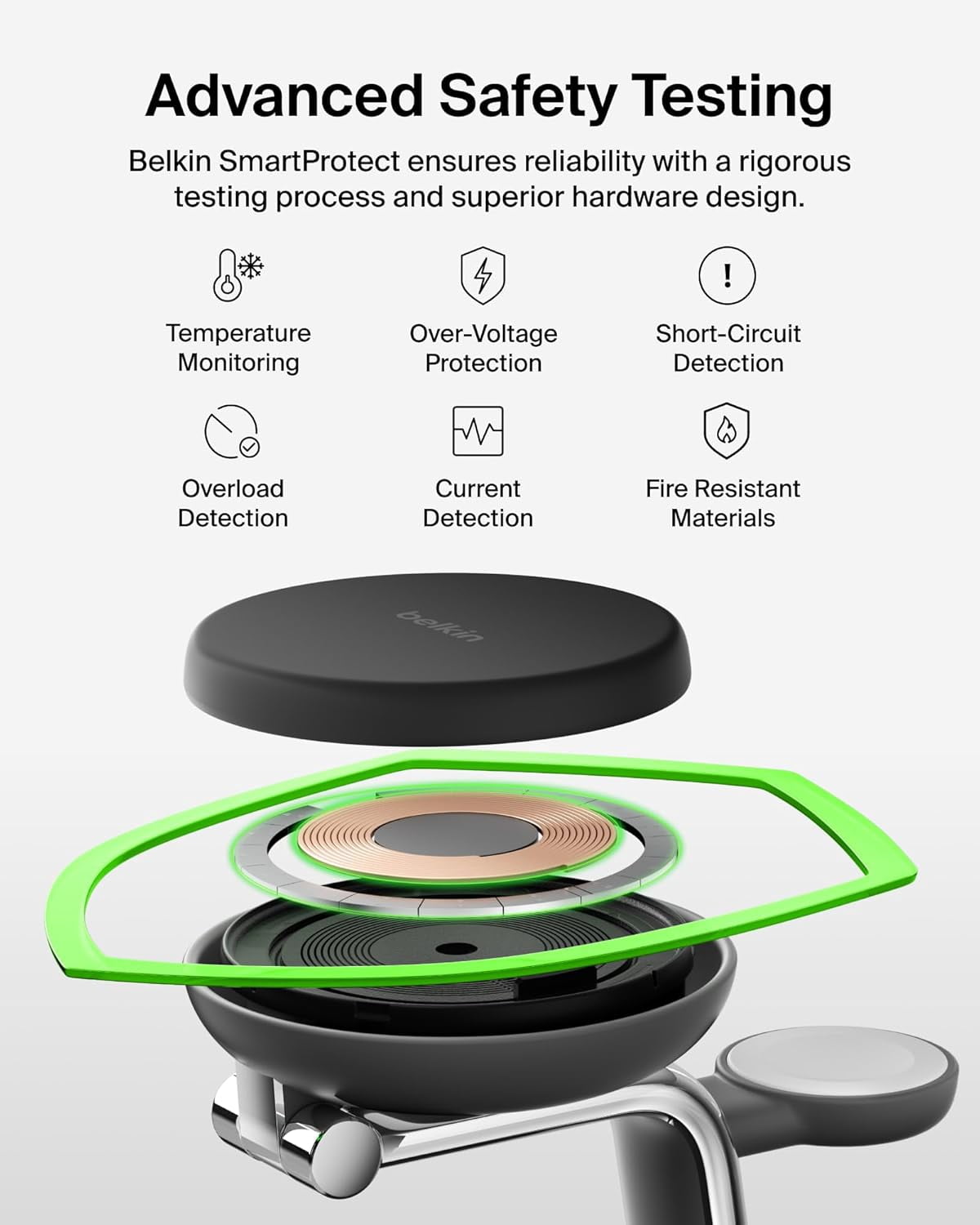 Belkin MagSafe Charger Compatible, 3-in-1 Qi2 Wireless Charging Dock 25W, Adjustable Wireless Charger for iPhone 17, Apple Watch, AirPods, Desktop Phone Stand w/ 45W Adapter - Charcoal