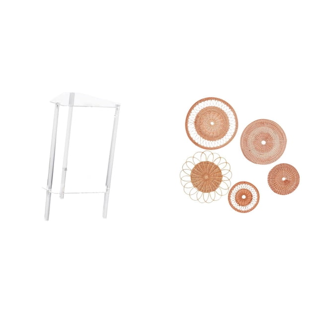 Mesita De Noche Minimalista De Acrílico Con Arte De Pared Tejido De Ratán, Moderna Mesita De Noche Y Decoración Colgante Para Sala De Estar, Dormitorio, Oficina, Pasillo.