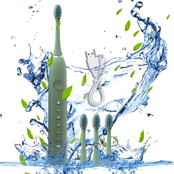 Xihbxyly Cepillo de Dientes Eléctrico, 4 Cabezales, 6 Modos de Limpieza, Eliminación Profunda de Manchas, Resistencia Al Agua Ipx7, 60 Días de Duración de La Batería, Recargable Por Usb, Color Verde,