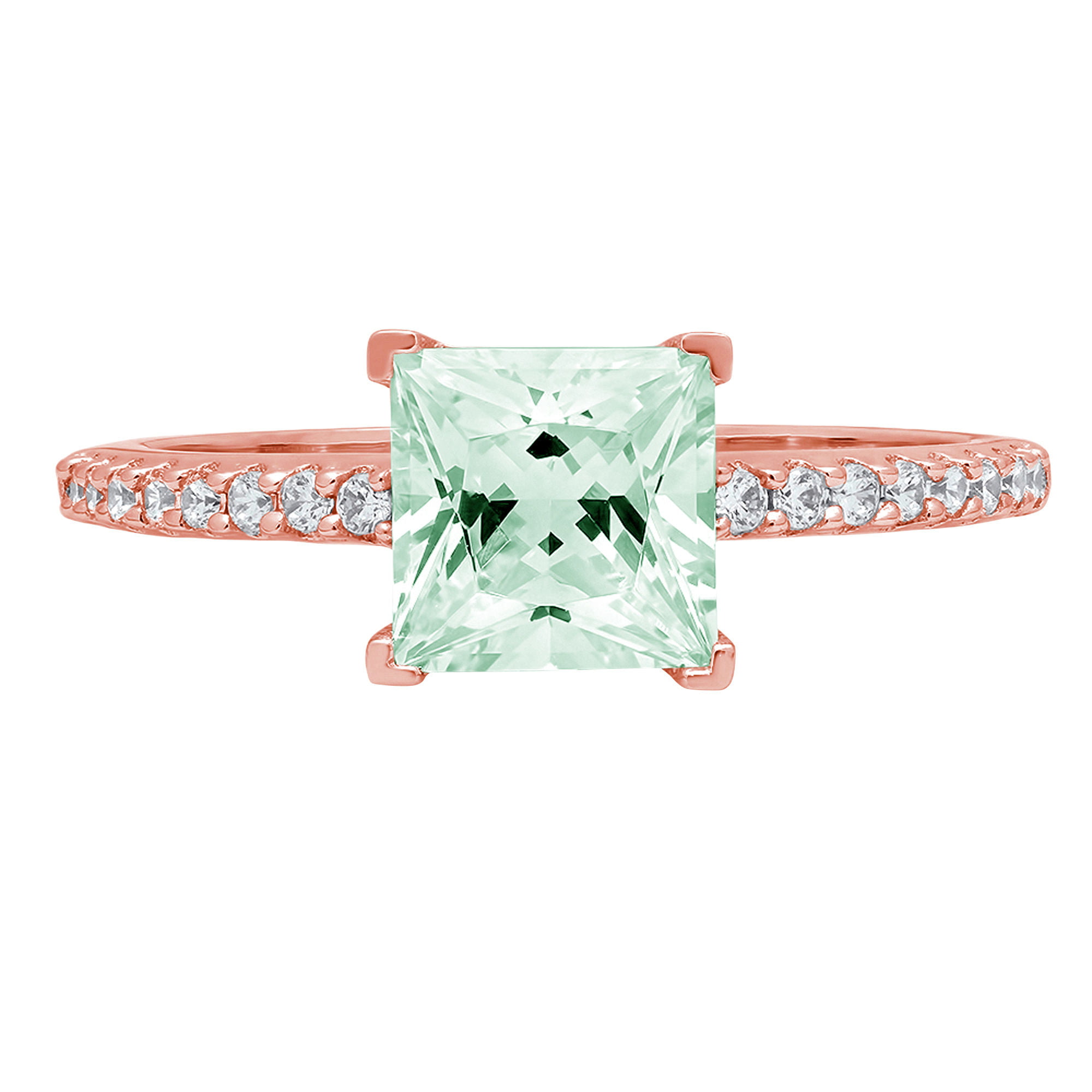 925 Sterling Silver Genuine Green Amethyst and Green Diamond Ring 1.66 Carat Multiple Sizes 