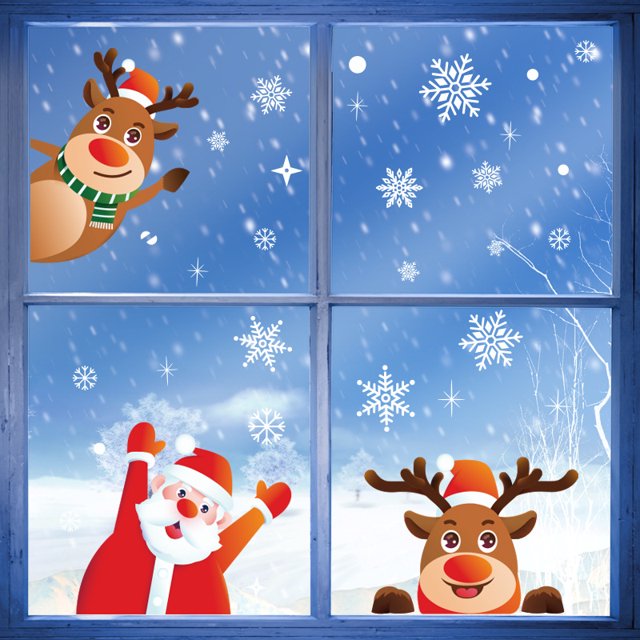 Pegatinas de ventana estáticas de Navidad Papá Noel copo de nieve ciervos DIY pegatinas extraíbles JAMW Sencillez
