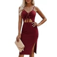 thumbnail image 3 of Vestido con tirantes finos, cuello en V, cintura calada, abertura lateral, vestido elegante para mujer para fiesta y vacaciones, 3 of 6