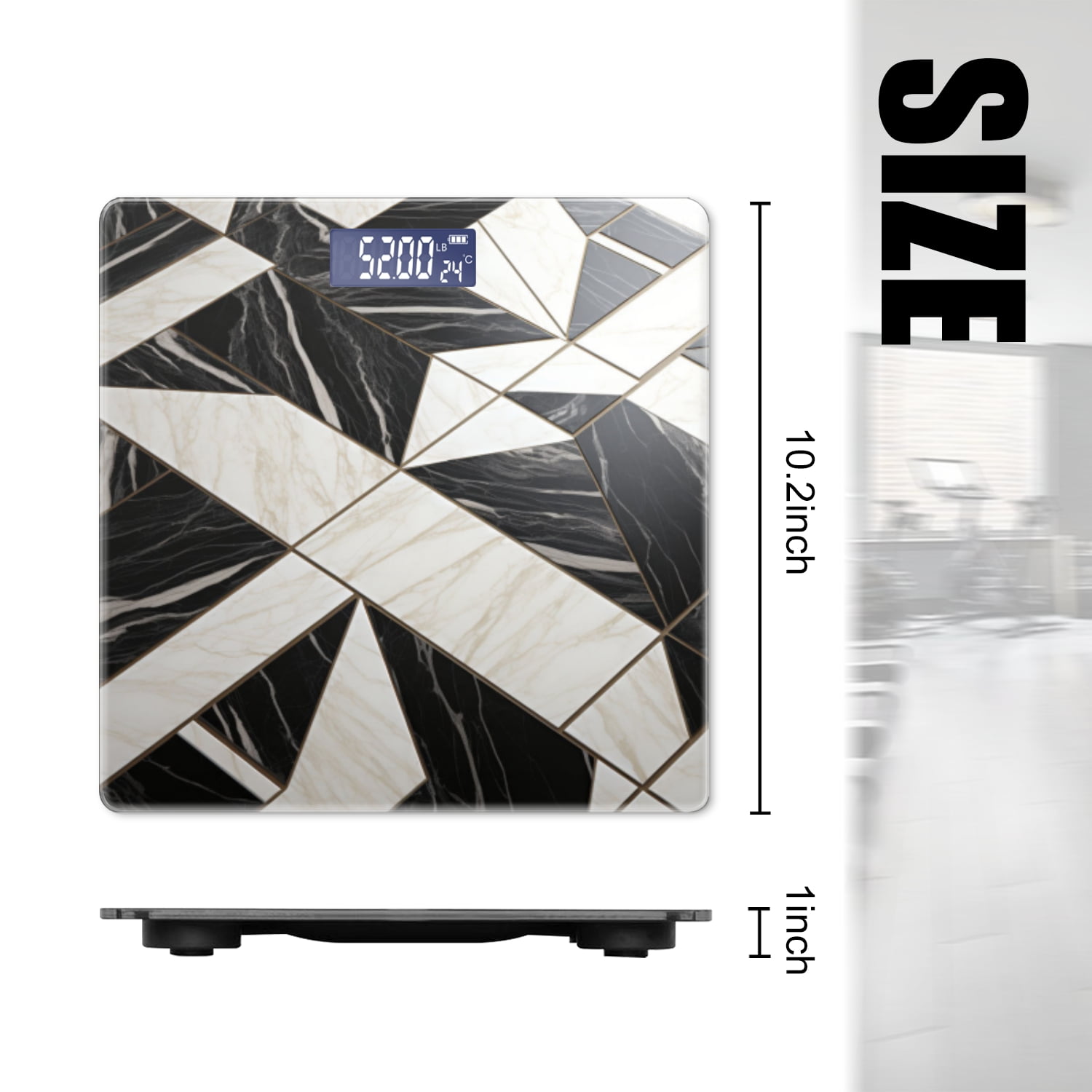High Precision Body Weight Scale Smart Bathroom Scales with Large LCD Display(400lbs),Decorative for Bedroom-Marble Texture With Black And White Color Scheme
