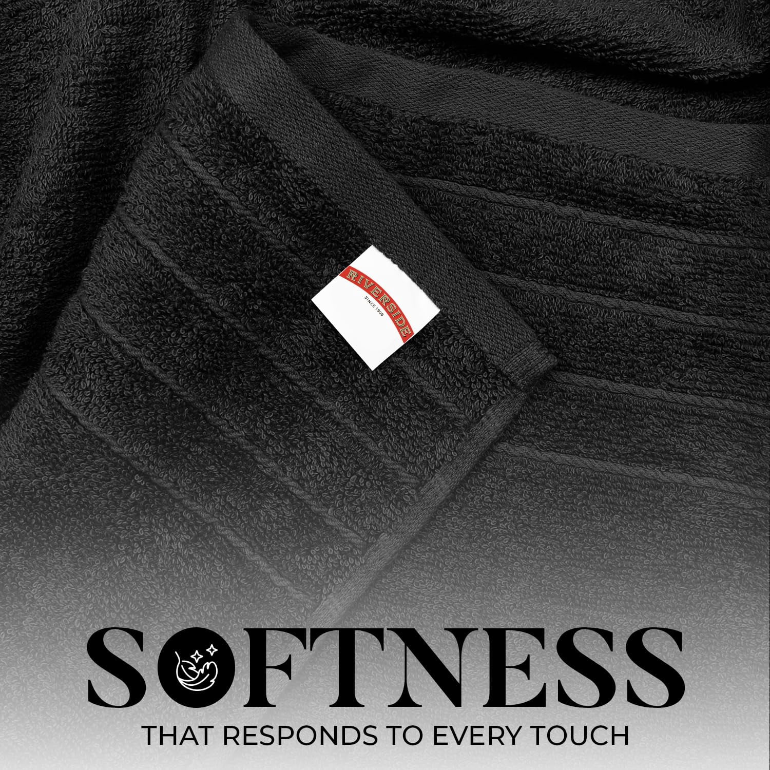 RIVERSIDE Bath Towel 4 Pack 30x60 Soft Cotton Quick Drying Large Towels for Bathroom - Black