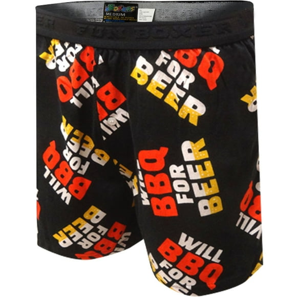 Fun Boxers Mens Will BBQ For Beer Black Boxers (Small)