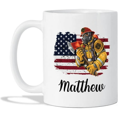 

Custom Name USA Flag Firefighter Coffee Mug - Firefighter Tea Cup - New Fireman Ceramic Mug - Gift For Firefighter - Customized Fireman Cup - USA Flag Cup - White Tea Mug 11oz or 15oz