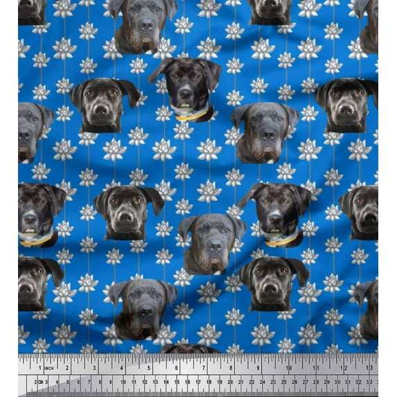 Soimoi Japan Crepe Satin Fabric Lotus & Dog Face Printed Craft Fabric by The Yard 42 Inch Wide