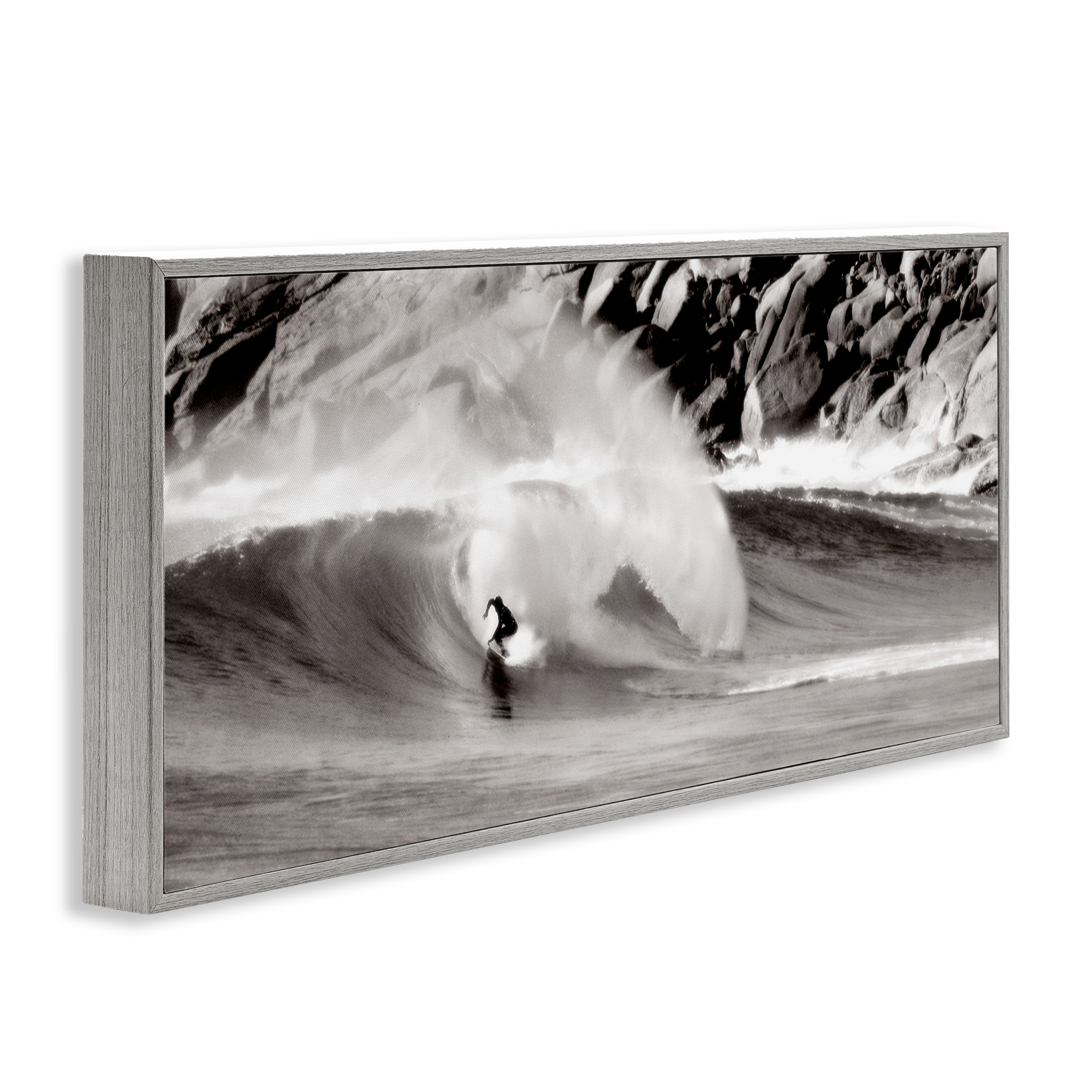 Stupell Industries Surfing Reef Break Coastal Photography Gray Framed Art Print Wall Art, 24 x 10