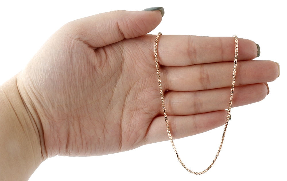 10K Rose Gold Mens Ladies 1.5MM Rounded Venetian Box Chain Necklace 18 Inches