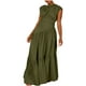 thumbnail image 1 of Sexy Vestido para las Mujeres, Color Sólido sin Mangas Cuello Redondo Plegado Cintura Retracta Tobillo Longitud Maxi Vestido, 1 of 8