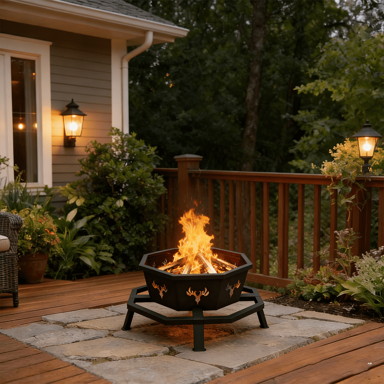 Frmobepts Octagon Wood Fire Pit, 35" Metal Outdoor Firepit for Patio Party Black