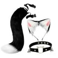 thumbnail image 4 of Conjunto de orejas y cola de gato y zorro, diadema con aro y cascabel para cumpleaños, juegos de rol y carnaval. Blanco y negro, 4 of 9