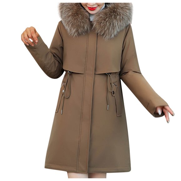 Outfmvch hoodies for women Warm Winter Coat Thicken Cotton Jacket Quilted With Artificial -grass Trimmed Hooded womens sweaters womens long sleeve tops
