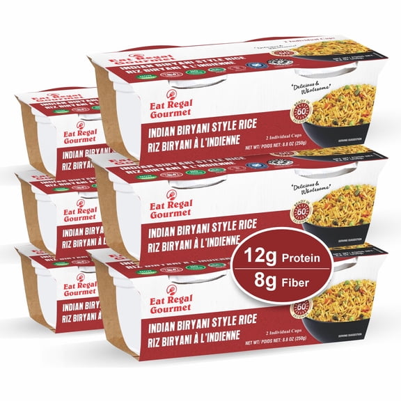 Eat Regal Gourmet Indian Biryani Style Rice, Ready-to-Heat Cups, 8.8 oz, Pack of 6