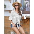 thumbnail image 5 of Anygrew Womens Tops Summer Blouses V Neck Batwing Sleeve Tops Tie Knot Chiffon Button Down Casual Blouse, 5 of 8