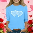 thumbnail image 2 of Bpmpbo Girls' 3/4 Sleeve Valentine T-Shirt Heart Print Round Neck Pullover Casual Top for Big Kids, 2 of 5