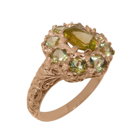 LBG British Made 18k Rose Gold Natural Peridot Womens Statement Ring - 33 size options - Size 8.75