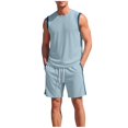 thumbnail image 3 of Sentmoon Mens Summer Sets 2 Piece Outfits Shirts Men and Man Short Athletic Set Sleeveless Color Block Tank and Pocket Shorts Drawstring Elastic Waist Breathable Casual Gym Running Travel Wear, 3 of 9
