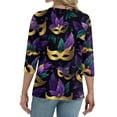 thumbnail image 5 of Mardi Gras Shirts for Women Sparkly Feathers Print V Neck Blouse Carnival 3/4 Sleeve Gold T Shirts Purple S, 5 of 5