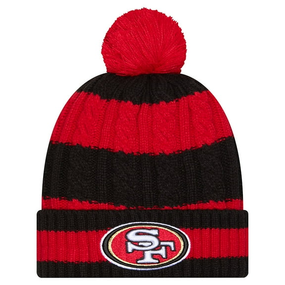 Women's New Era Scarlet San Francisco 49ers Braided Cuffed Knit Hat with Pom