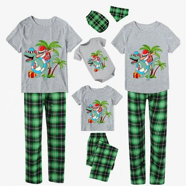 Pijamas familiares a juego de Navidad Conjuntos de pijamas grises de dinosaurio de Papa Noel de verano de Navidad Walmart en linea