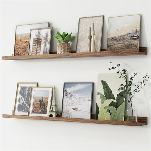 Picture Ledge Shelf, Floating Shelves Set of 2, 48 Inches Long Book Shelves, Bookshelf Wall Mounted for Living Room Bedroom Decor Books Photo Frames, Walnut