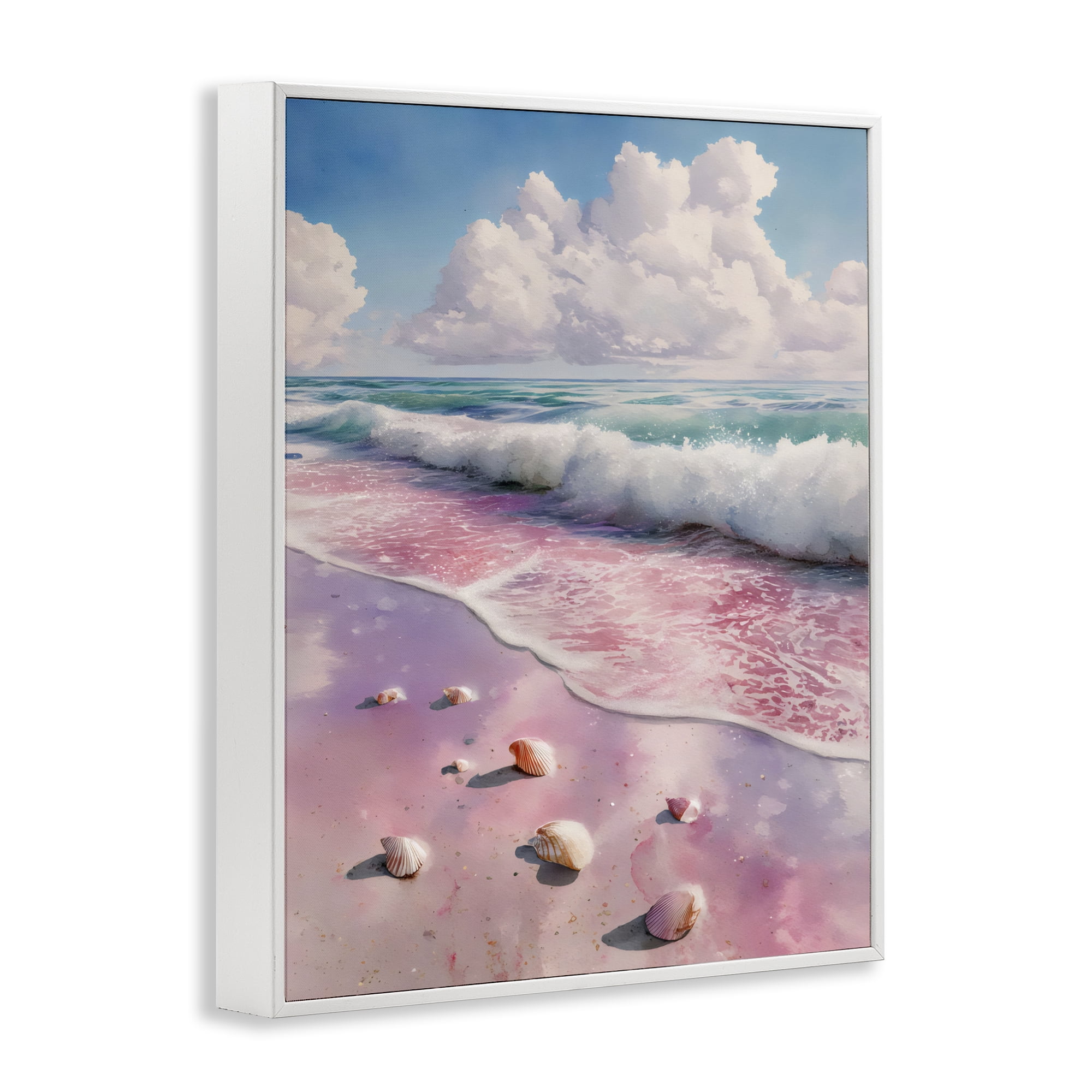 Stupell Industries Pink Sands with Scattered Shells White Framed Giclee Art, design by Franklyn Gregory