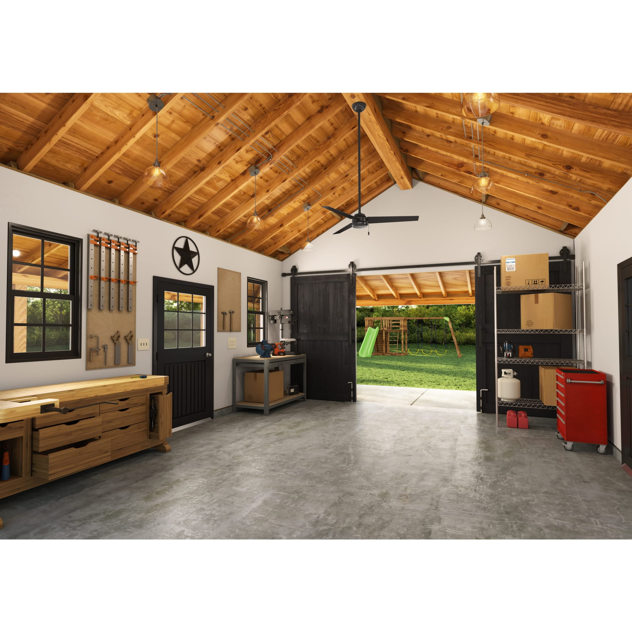 Hunter 52 inch Outdoor or Indoor Ceiling Fan No Light - Black Ceiling Fan without Light, For Patio, Porch, Garage, or Living Room, Standard Mount, 3 Blades, Pull Chain - Cassius 59264, Matte Black
