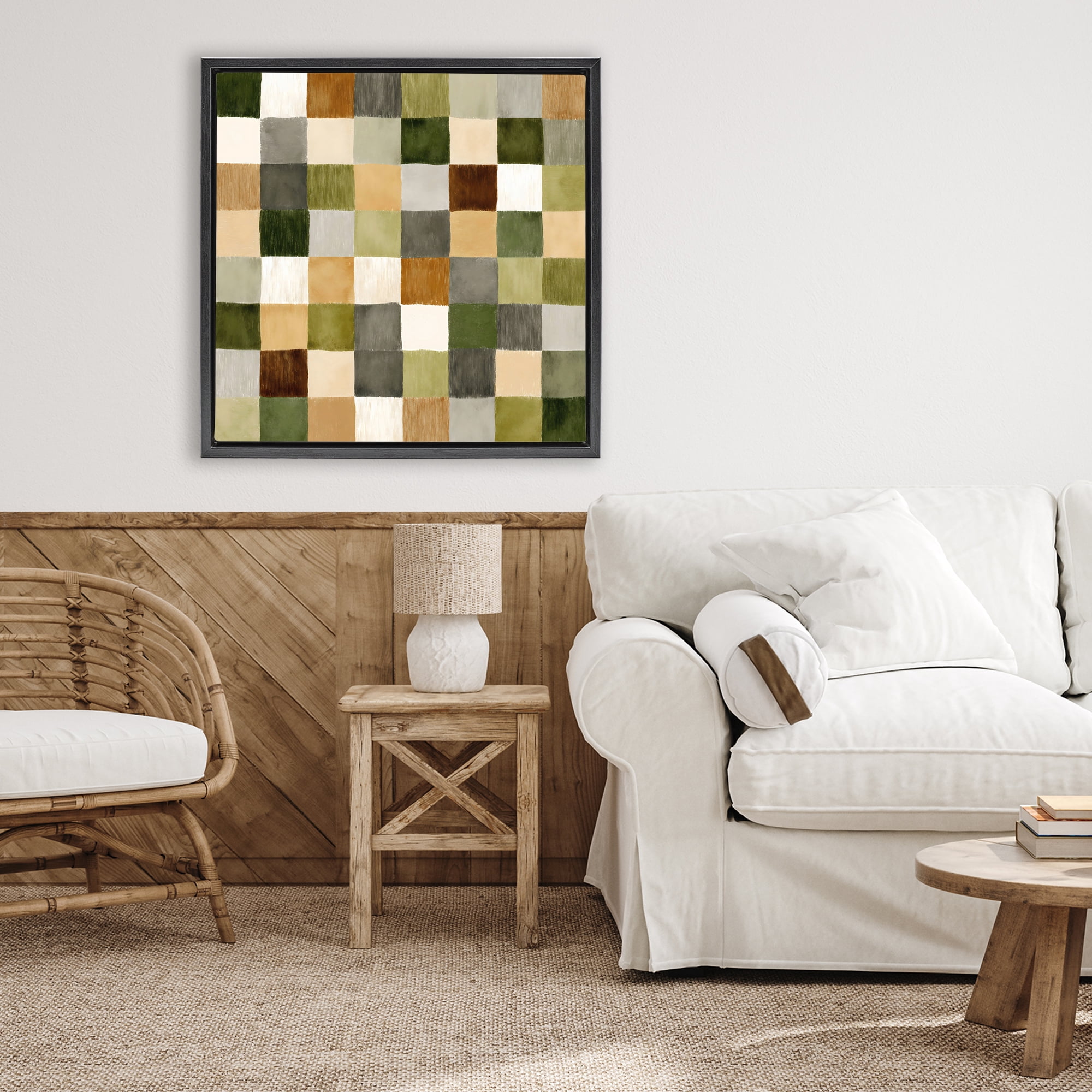 Stupell Industries Checkered Earth Tones Black Framed Floater Canvas Wall Art, design by Petal Prints Design