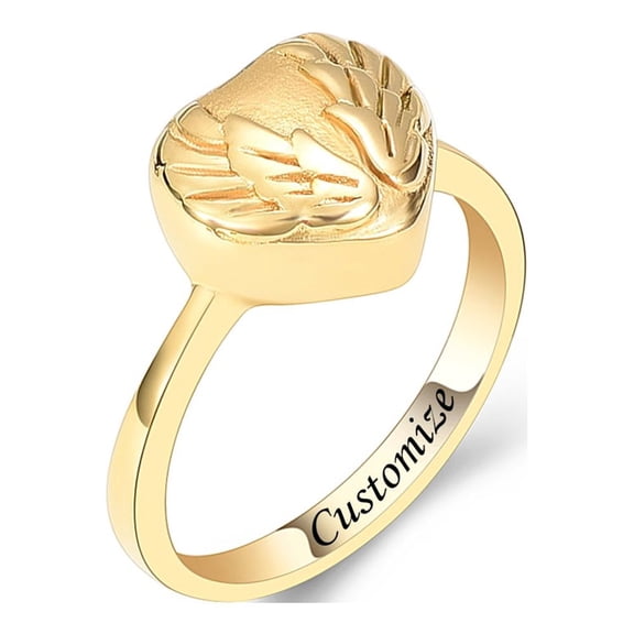 Heart with Angel Wing Print Stainless Steel Women Ring Keepsake Cremation Jewelry for Ashes Holder Memorial Urn Ring
