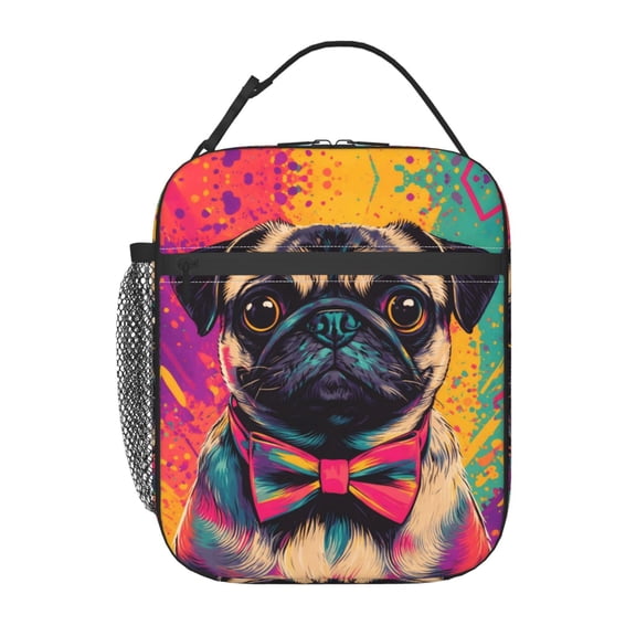 Playful Pug Lovers Lunch Bag Portable Thermal Lunch Box for Men and Women