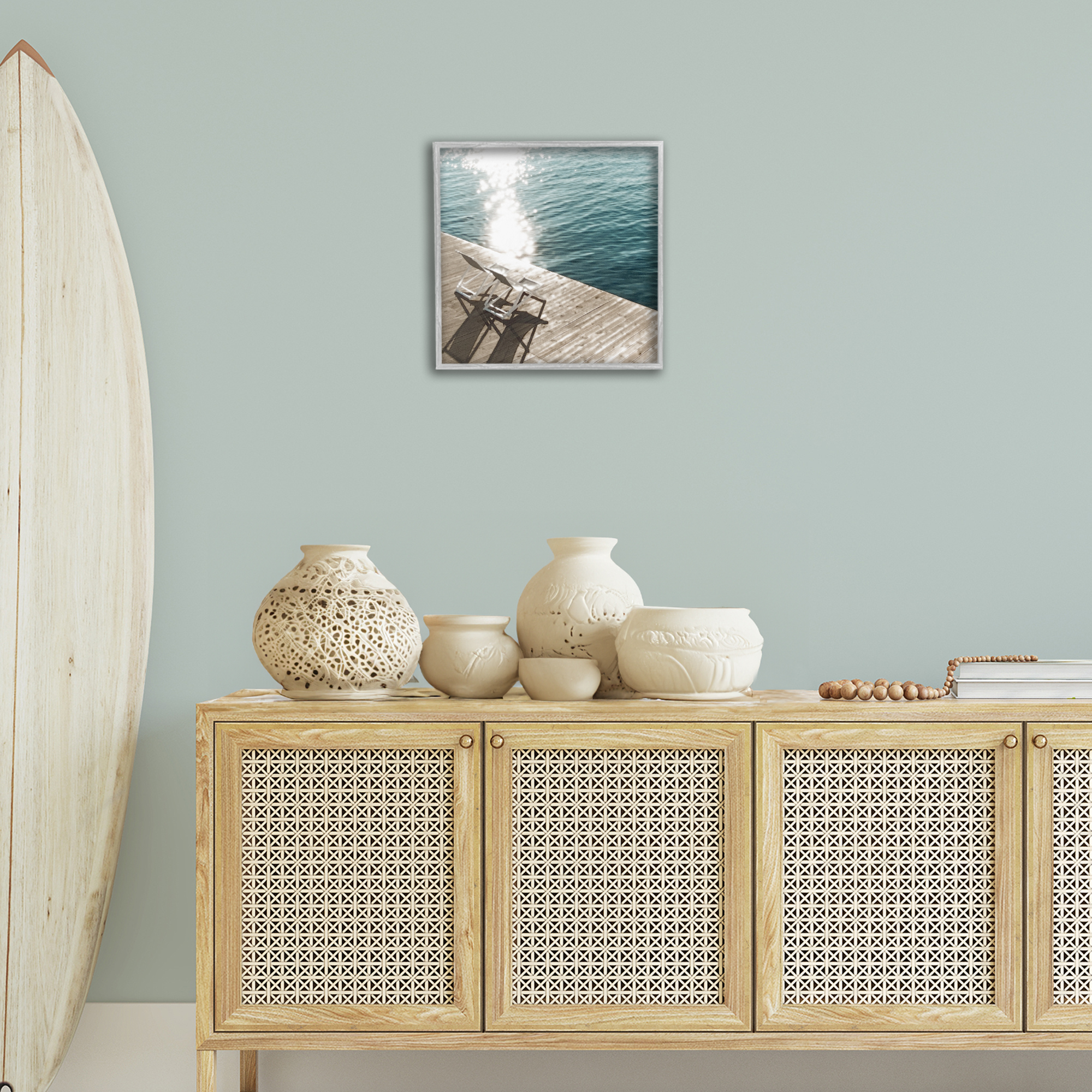 Stupell Industries Deck Chair Shadows Landscape Painting Gray Framed Art Print Wall Art, 17 x 17